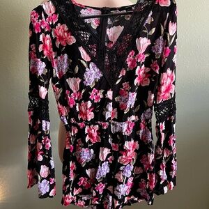 Forever 21 Black Floral Lace Romper